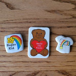 3 Retro Magnets- Teddy Bear, T-Shirt, Star and Rainbows